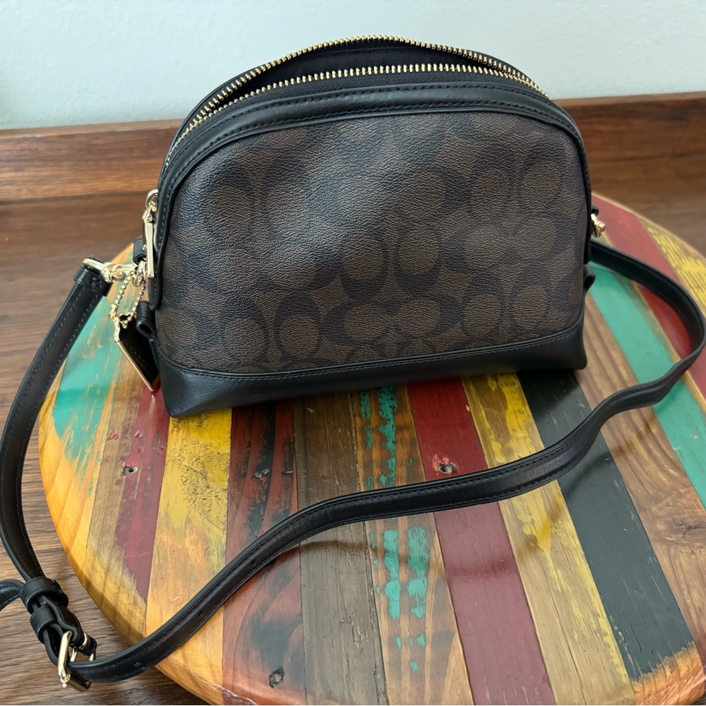 Coach Brown & Black Signature Crossbody with Matching Card Case - Picture 3 of 14